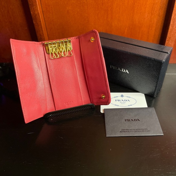 PRADA⭐️ PINK BOW, SAFFIANO LEATHER KEY RING WALLET WITH BOX & COA - Picture 4 of 15